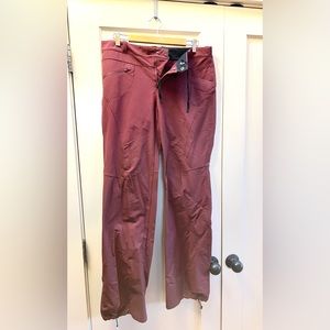 Soft-shell maroon brushed-fleece lined winter-weather activity pants.